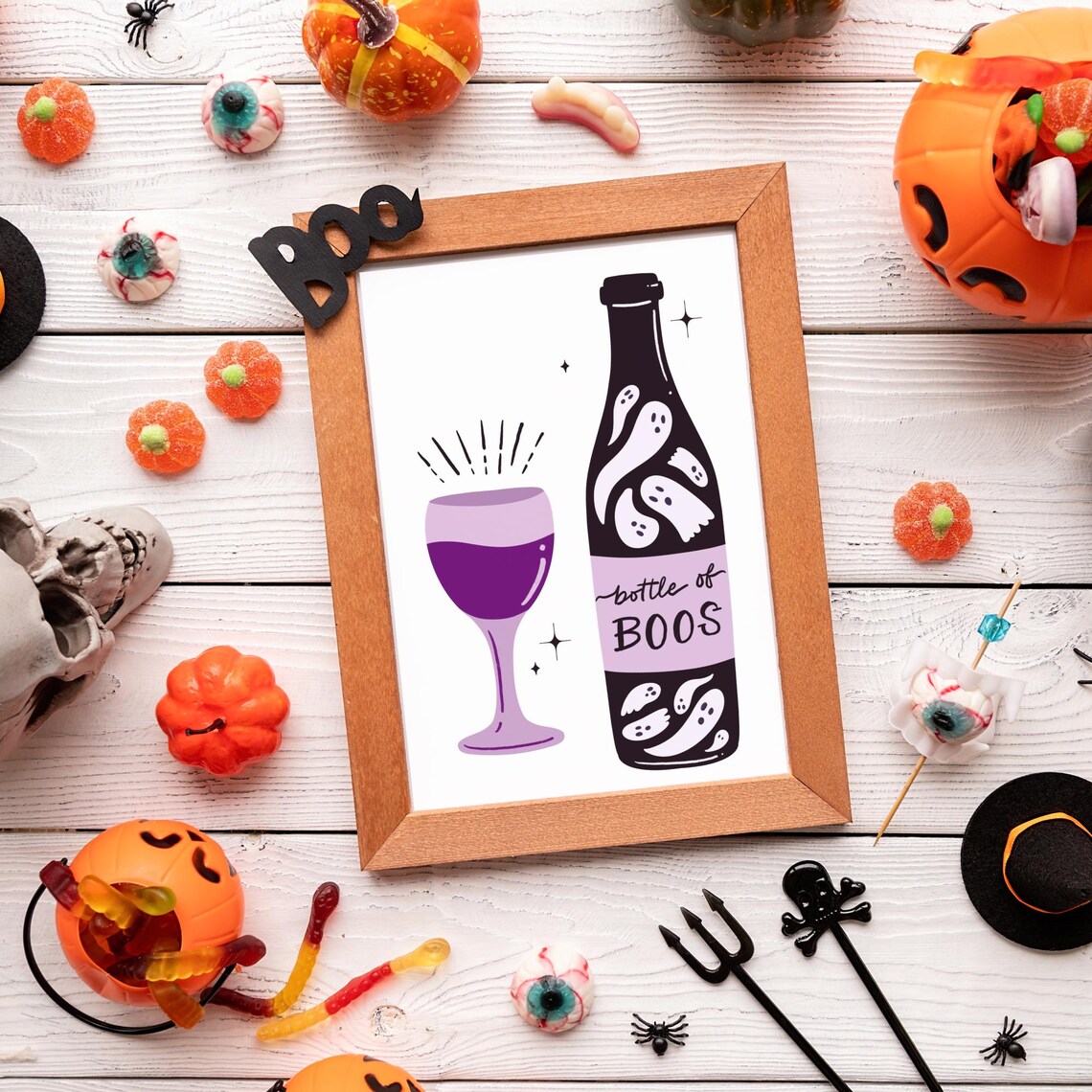 Bottle Of Boos Halloween Ghost Wine Bottle Cute Purple Art Print - Image 4