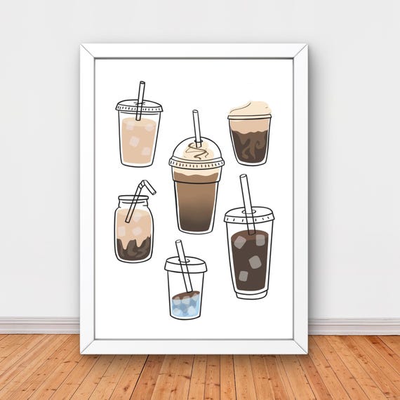Iced Coffee Print Wall Art Kitchen Poster Gallery Wall Art Cold Brew Coffee Wall Art Home Decor