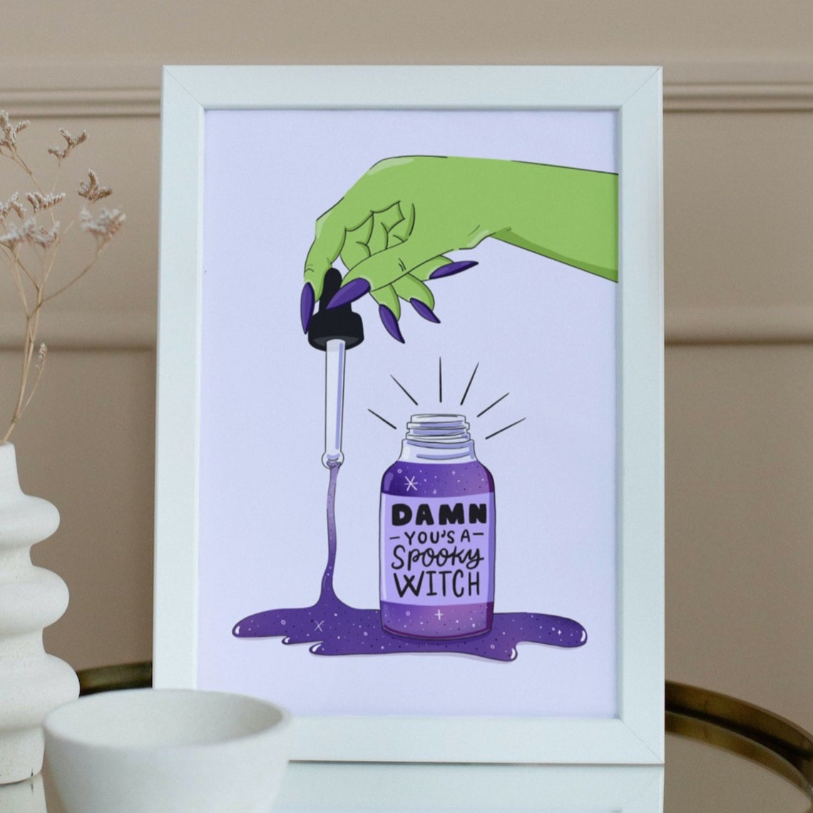 Damn Yous A Spooky Witch Purple Potion Bottle Halloween Art Print