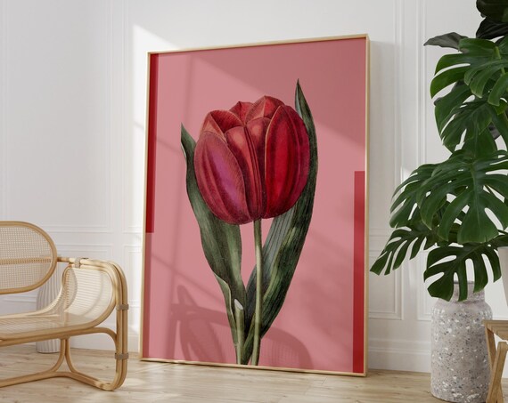 Red Tulip Painting Print, Spring Floral Art