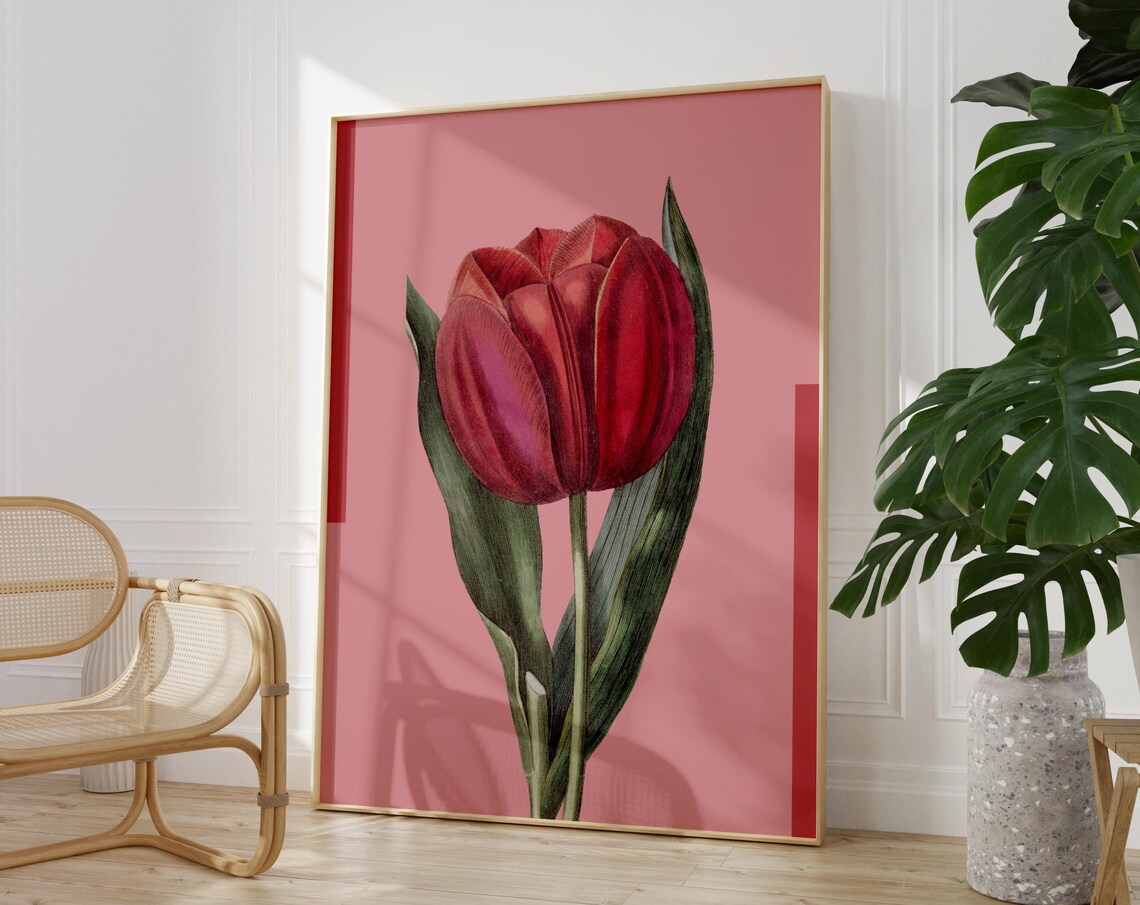 Red Tulip Painting Print, Spring Floral Art