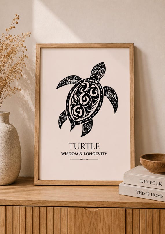 Sea Turtle Wall Art Print Tribal Poster Ocean Animal Decor Wisdom And Longevity Artwork Coastal Boho Gift