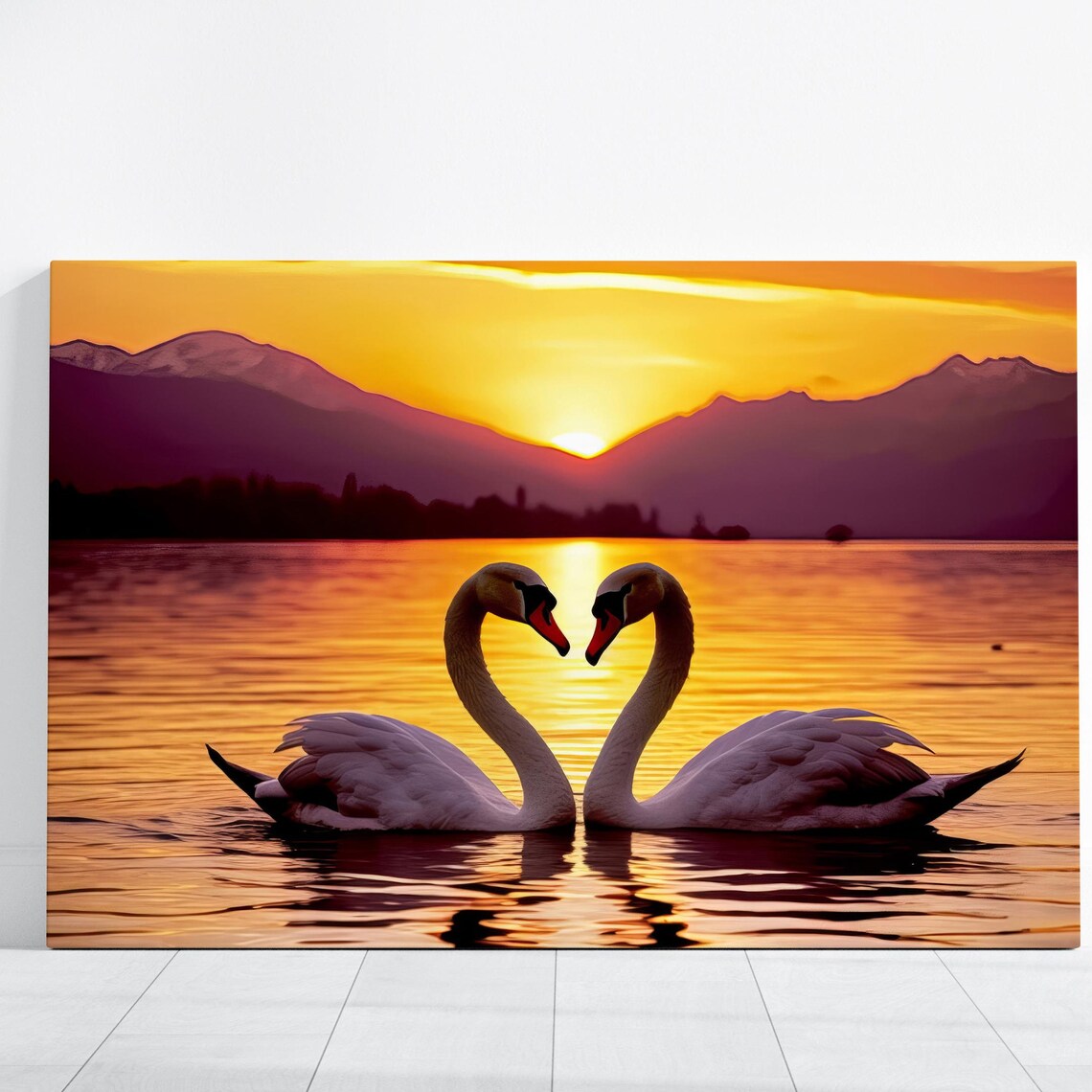 Swan Romantic Couple Sunset, Elegant Love Decor