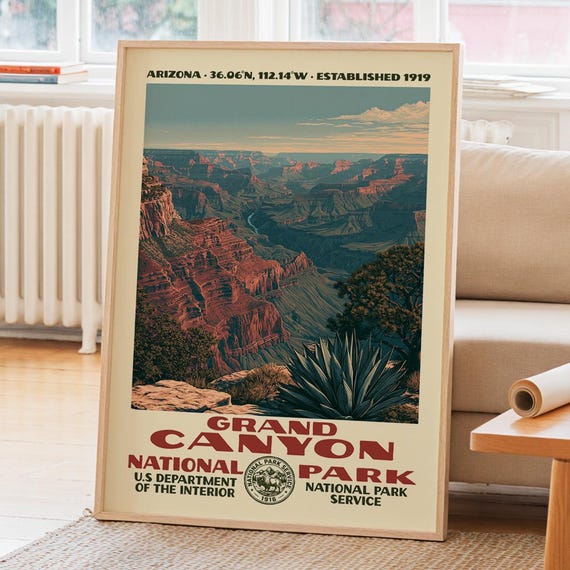 Grand Canyon National Park Vintage Wpa Poster Nature Landscape Wall Art Decor Retro Travel Print Hiker Gift