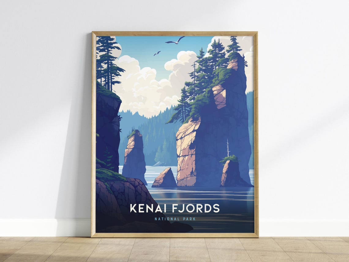 Kenai Fjords National Park Alaska Sea Cliffs Wildlife Poster