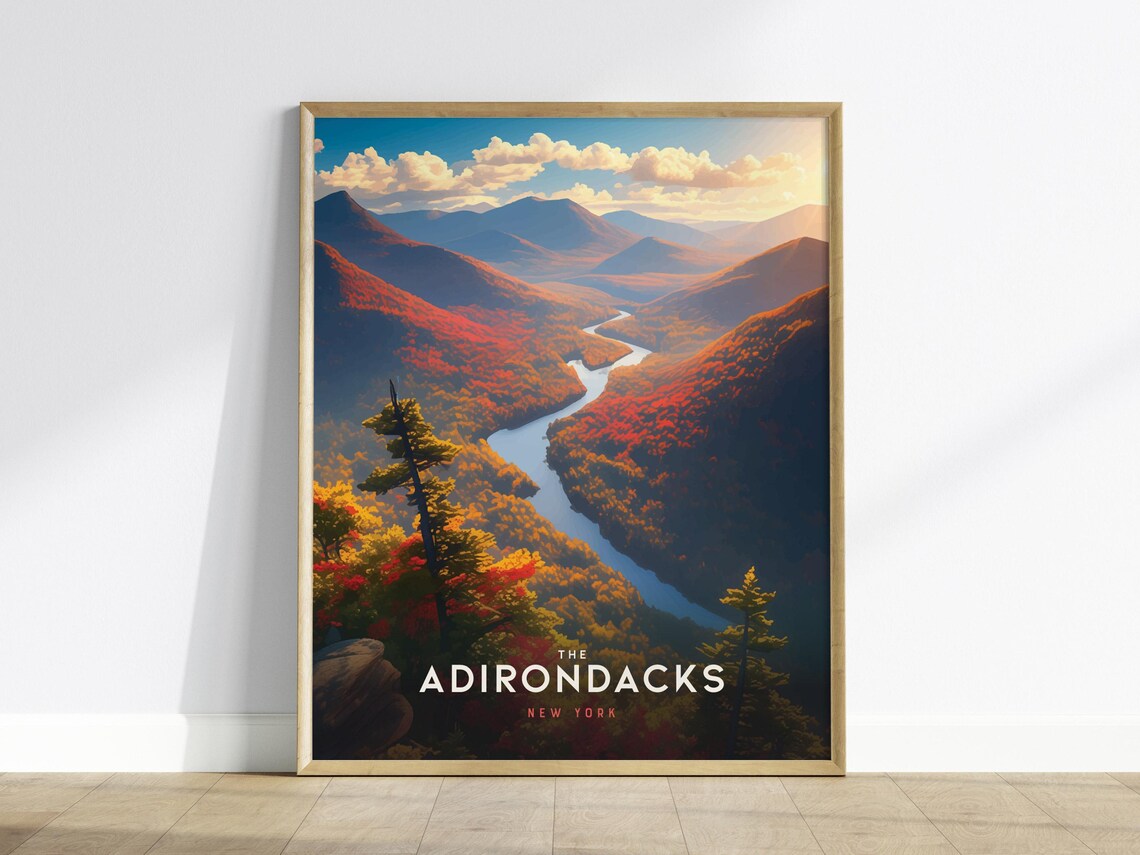 Adirondack Mountains Scenic New York Travel Poster