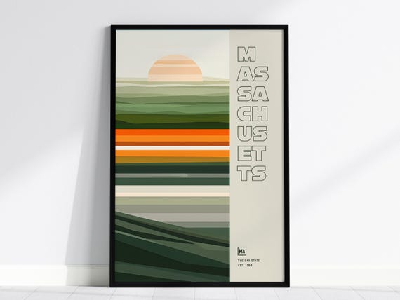 Massachusetts Abstract Art Poster Midcentury Modern Home Decor