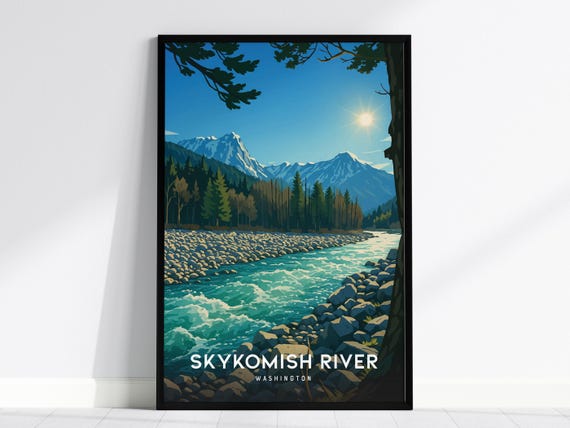 Skykomish River Print Washington Mountain Landscape Wall Art