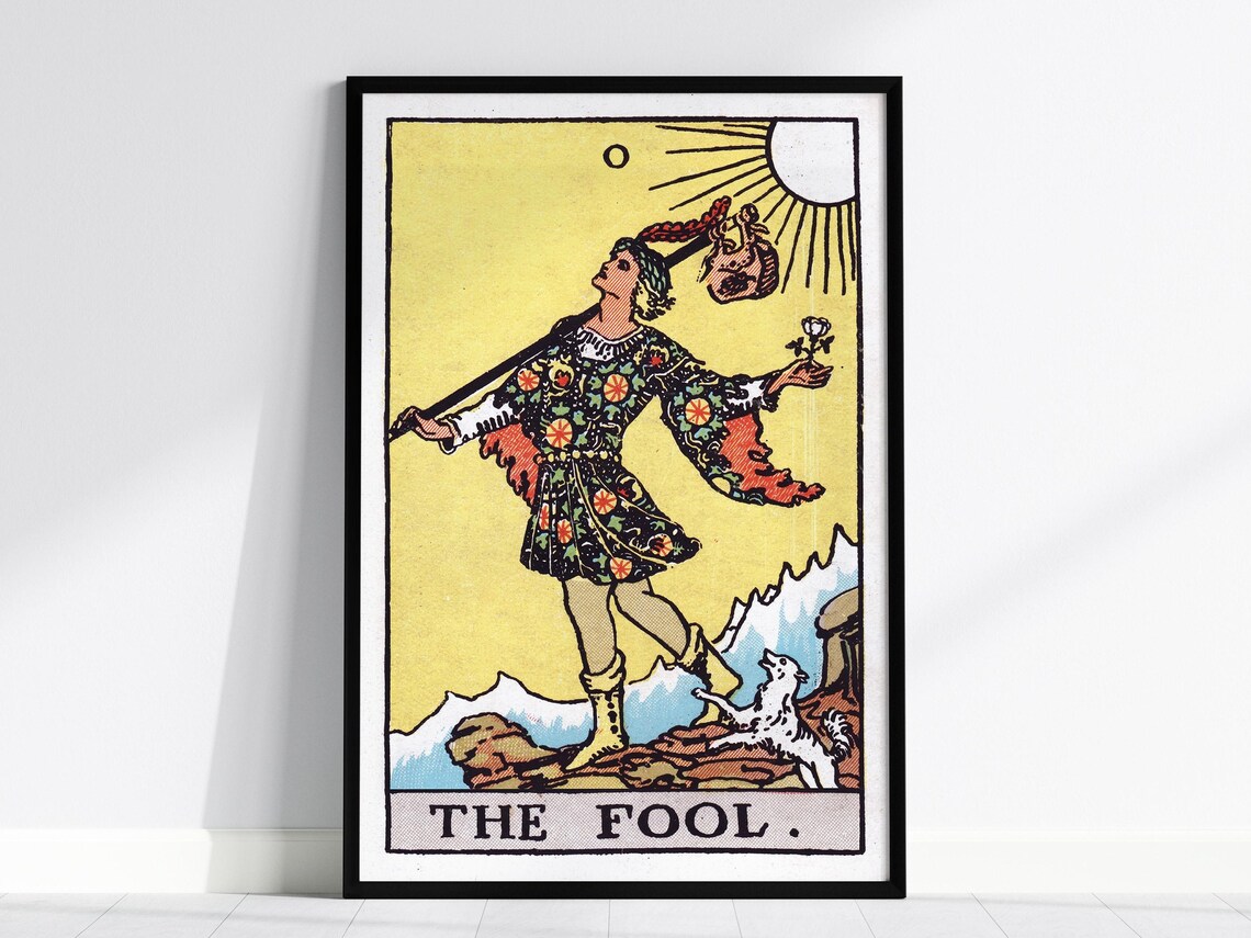 The Fool Tarot Card Major Arcana Vintage Rider Waite Style Poster