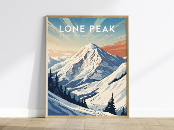 Lone Peak Big Sky Montana Ski Resort Travel Poster