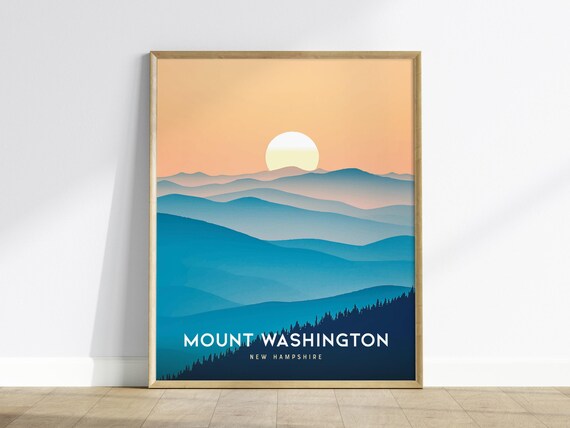 Mount Washington New Hampshire Sunset Layered Peaks Travel Poster
