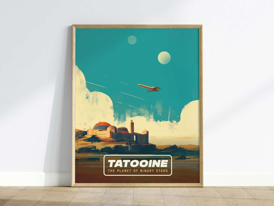 Tatooine Star Wars Retro Travel Art Binary Suns Galaxy Poster