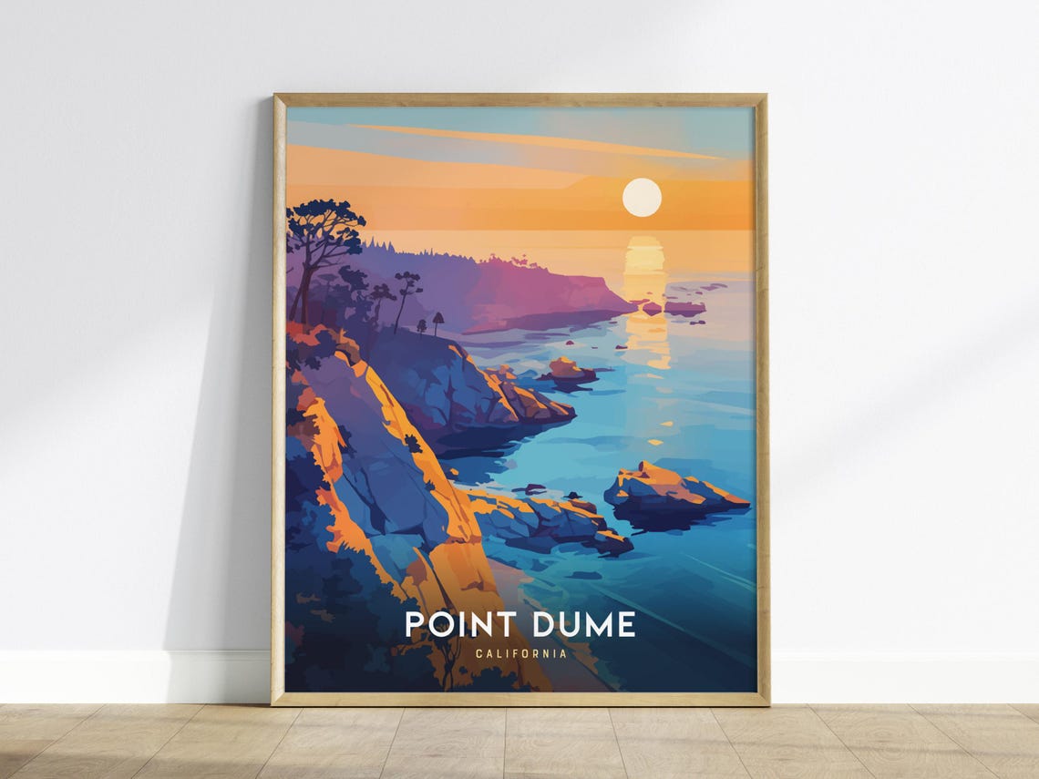 Point Dume California Sunset Cliffs Ocean View Vintage Travel Poster