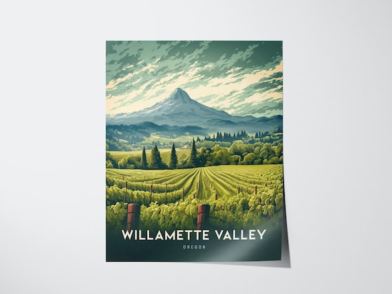 Willamette Valley Oregon Vineyards Mountain View Wine Art Poster