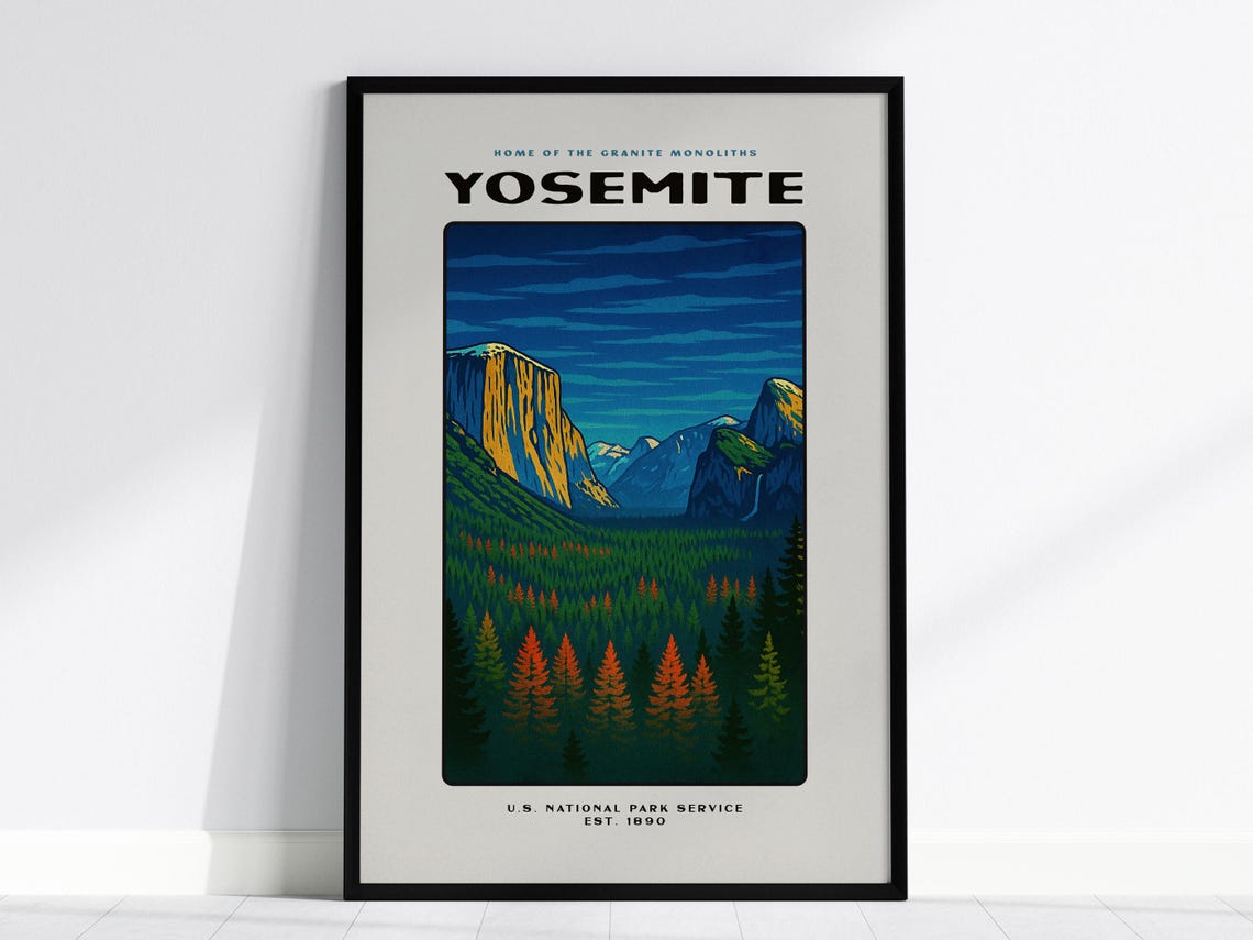 Yosemite National Park Vintage Travel Poster with Granite Monoliths
