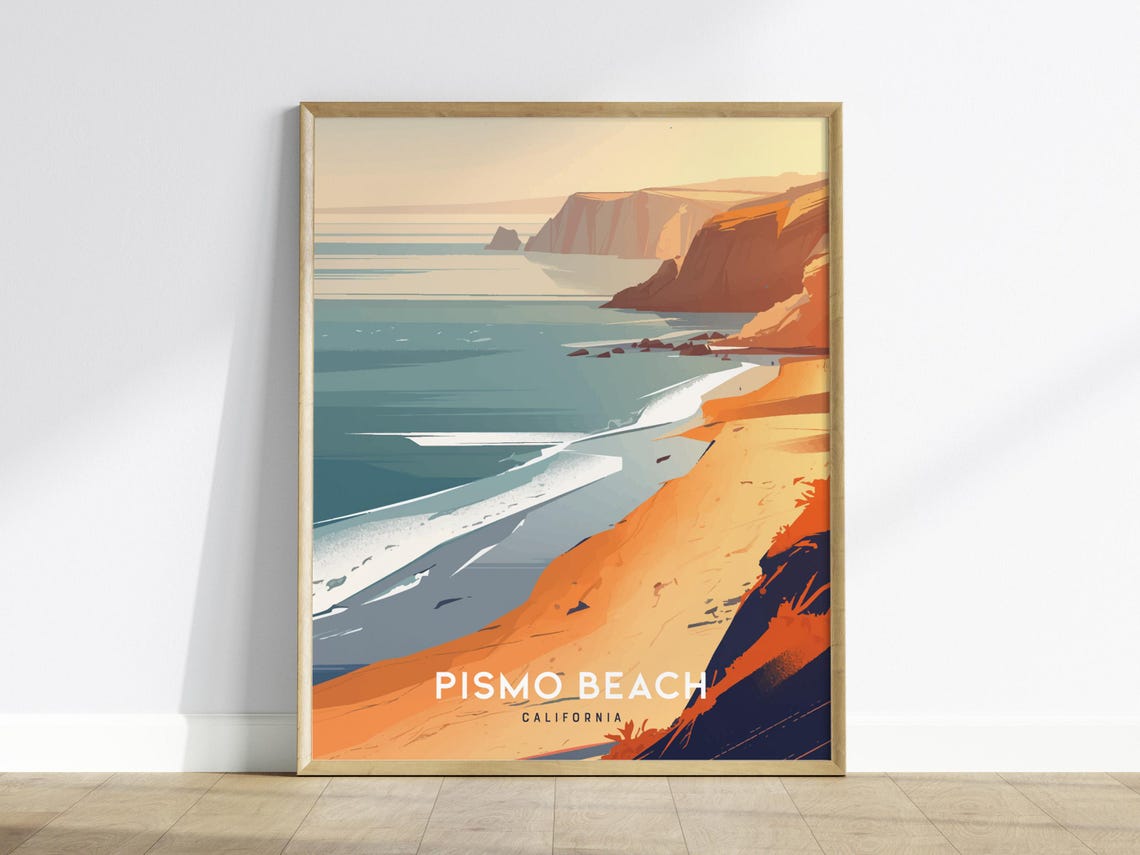 Pismo Beach California Sunset Cliffs Golden Coast Surf Poster