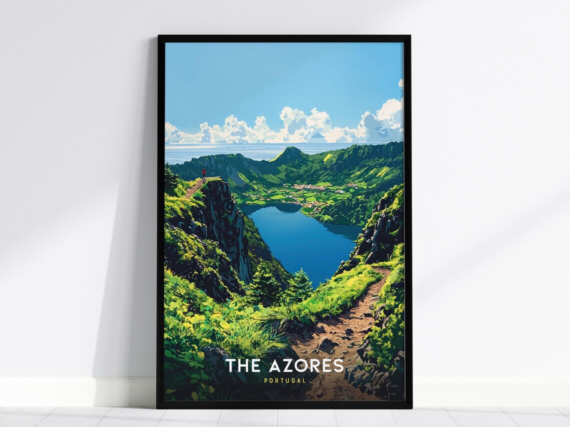 The Azores Portugal Crater Lake Hiking Landscape Travel Poster