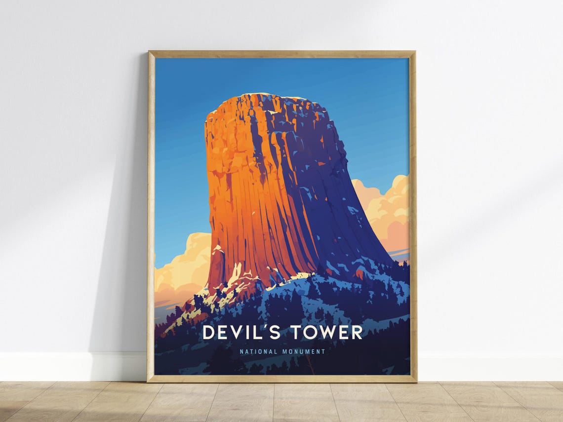 Devils Tower National Monument Wyoming Rock Formation Travel Poster