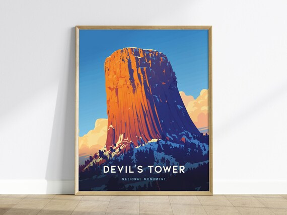 Devils Tower National Monument Wyoming Rock Formation Travel Poster