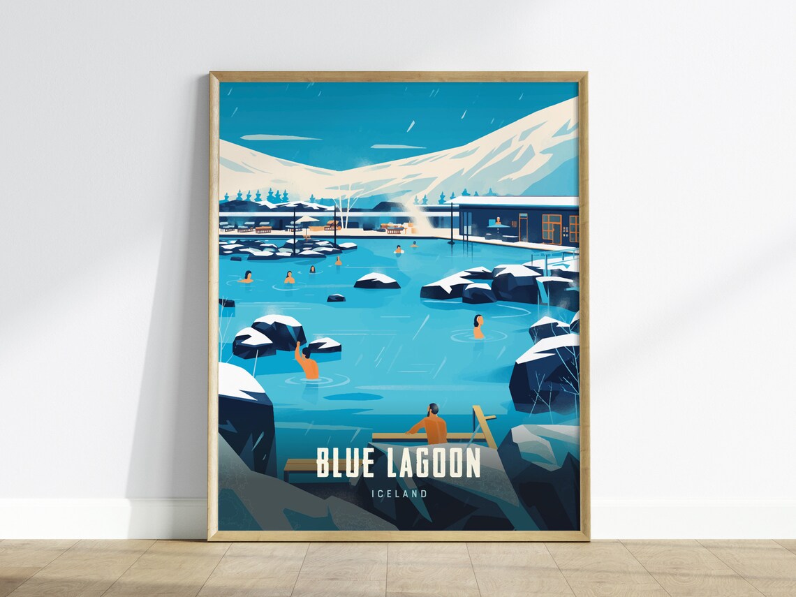 Blue Lagoon Iceland Geothermal Spa Winter Soak Vintage Travel Poster