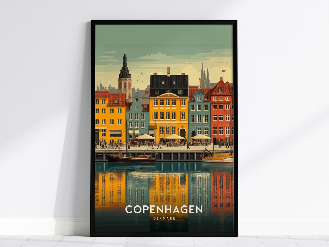 Copenhagen Nyhavn Travel Poster, Scandinavian Print