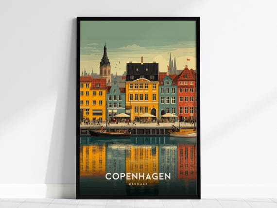 Copenhagen Nyhavn Travel Poster, Scandinavian Print