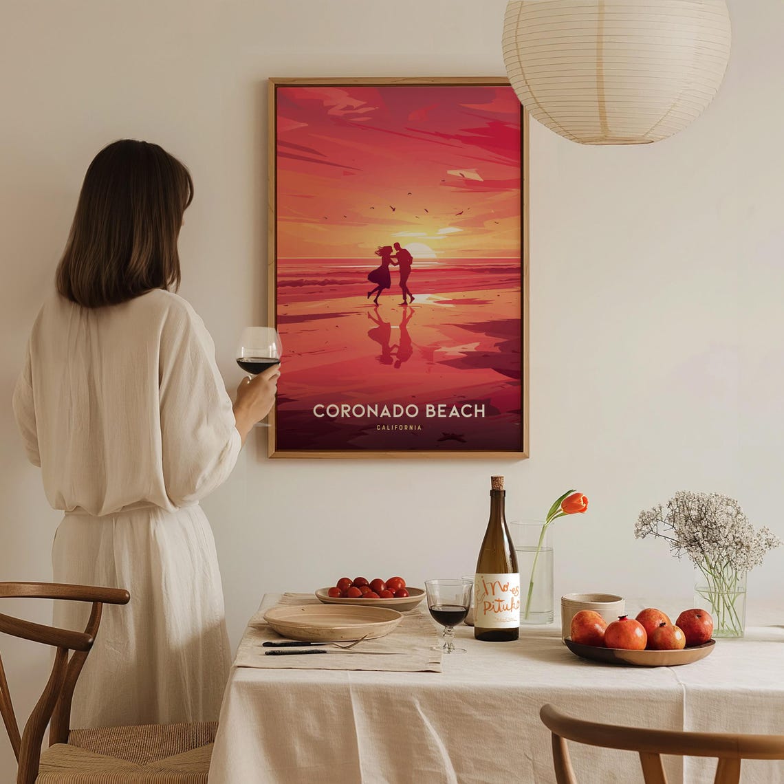 Coronado Beach California Romantic Sunset Silhouette Art Poster - Image 2