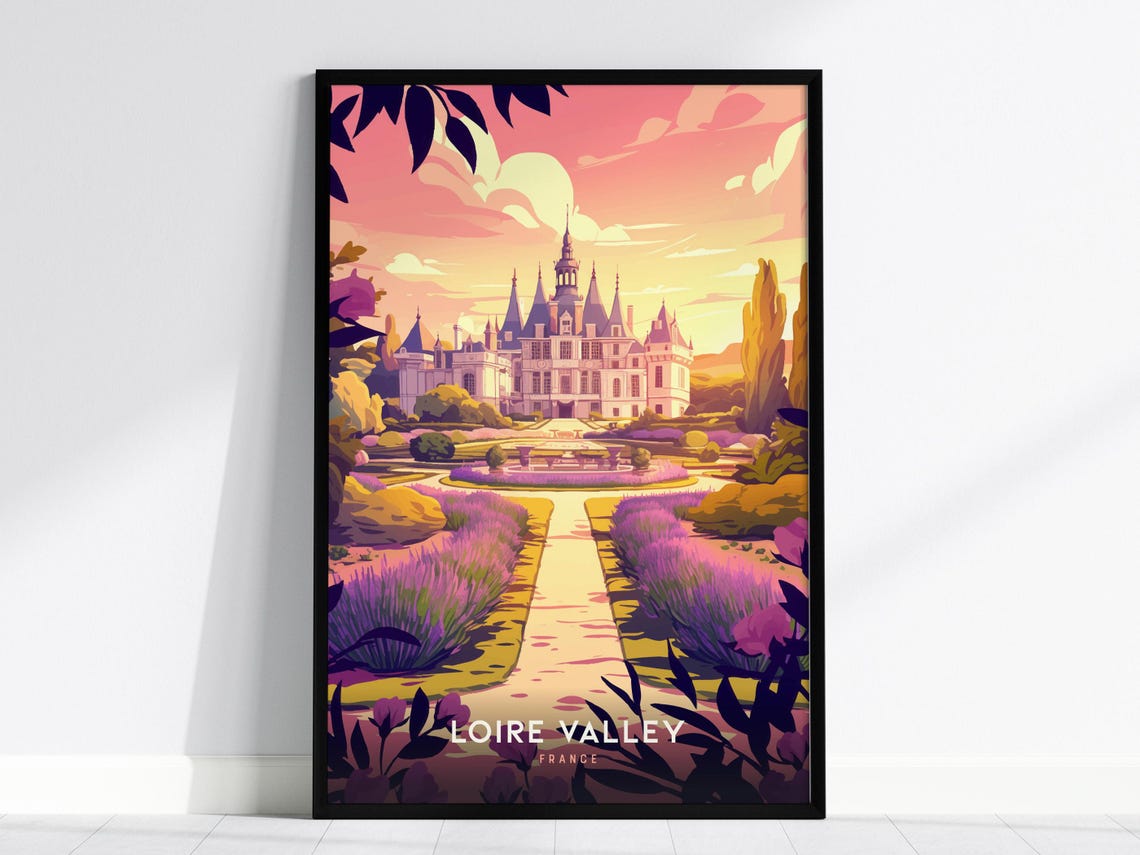 Loire Valley France Fairytale Chateau Lavender Garden Sunset Poster