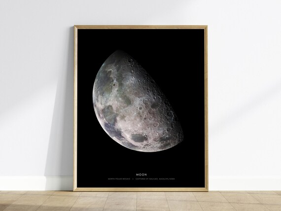 Moon North Polar Craters Mosaic NASA Galileo Lunar Photo Poster