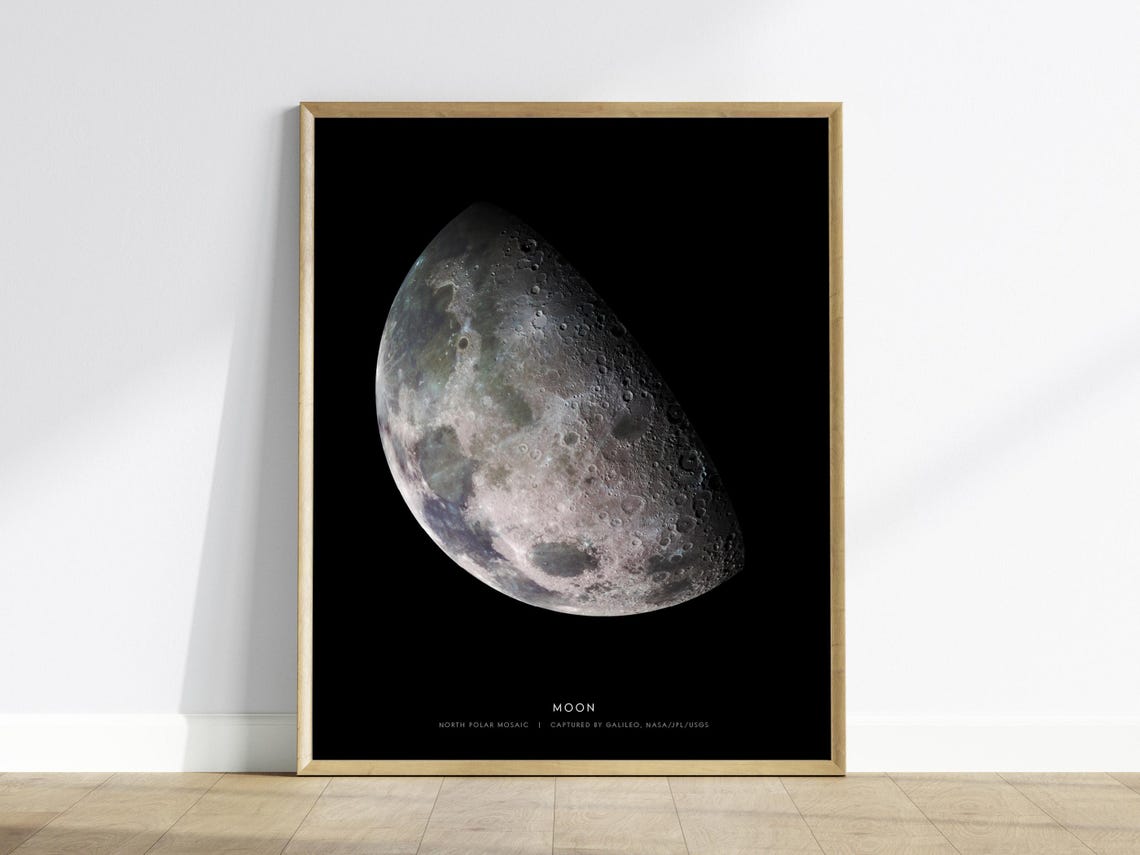 Moon North Polar Craters Mosaic NASA Galileo Lunar Photo Poster