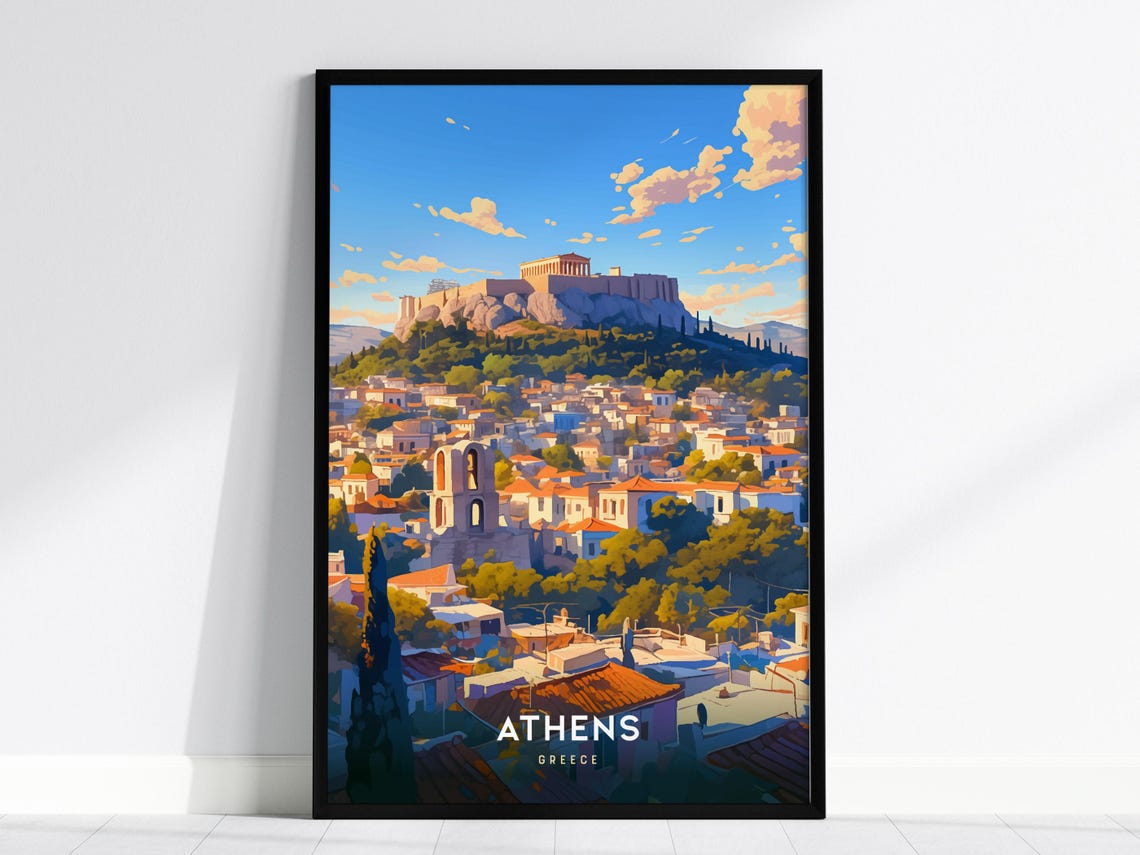 Athens Greece Acropolis Parthenon Sunset Cityscape View Poster
