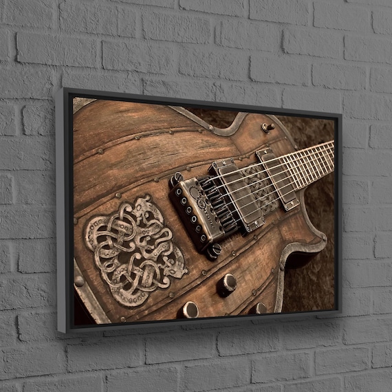 Vintage Carved Wooden Electric Guitar Celtic Knot Detail Poster