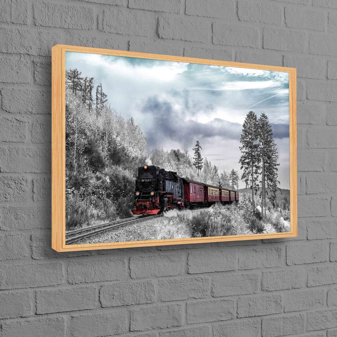 Vintage Steam Train Winter Forest Railway Photography Art Poster