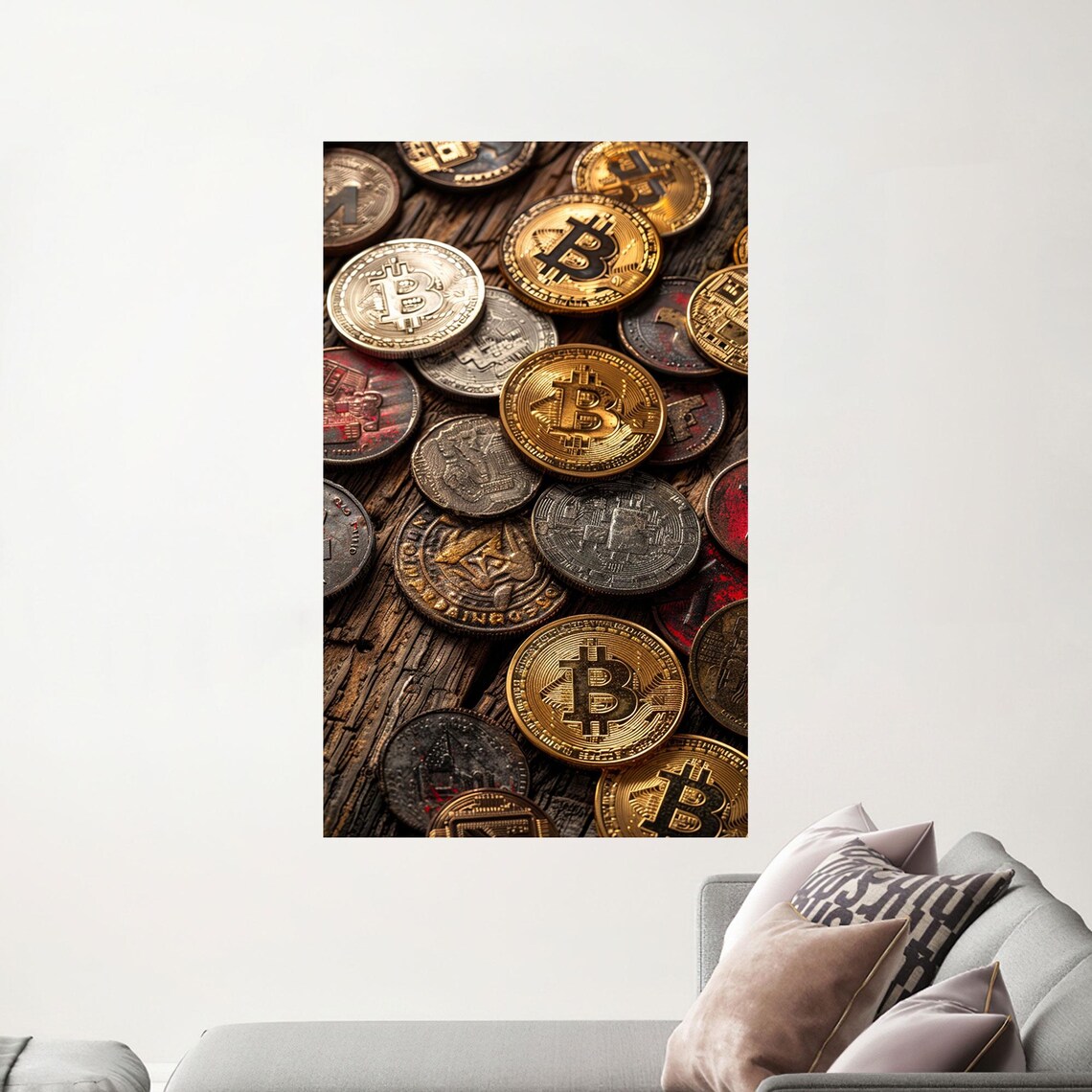 Bitcoin Crypto Gold Coins Macro Photography Finance Art Print