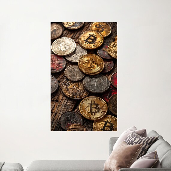 Bitcoin Crypto Gold Coins Macro Photography Finance Art Print