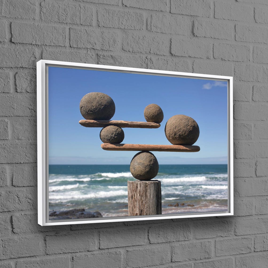 Balanced Rock Sculpture Beach Zen Cairn Ocean View Art Poster