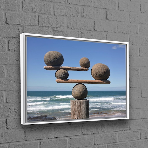 Balanced Rock Sculpture Beach Zen Cairn Ocean View Art Poster