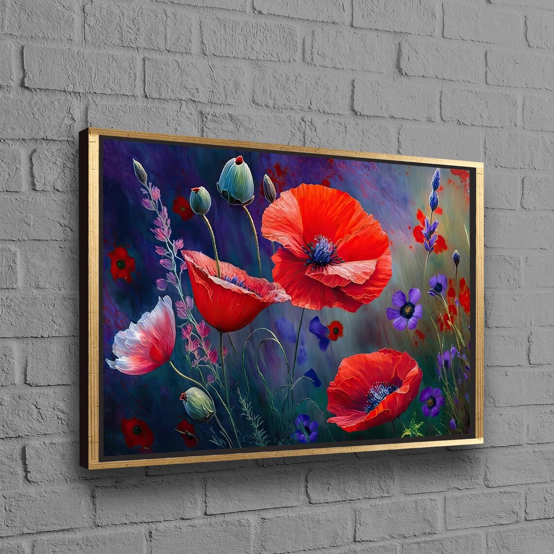 Red Poppy Flowers Wildflower Night Garden Expressive Painting Poster