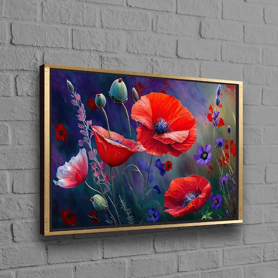 Red Poppy Flowers Wildflower Night Garden Expressive Painting Poster