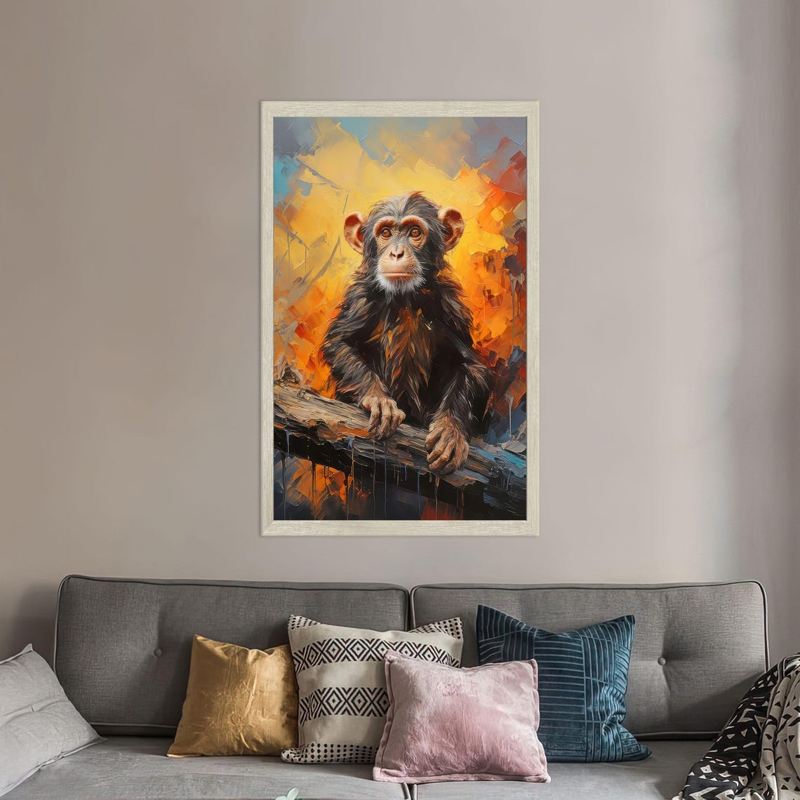 Animal Glass Decor Gift For Her Monkey Wall Him Abstract Art Orange Canvas