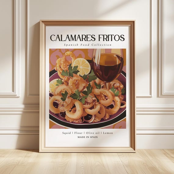 Calamares Fritos Art Print Spanish Seafood Poster Tapas Kitchen Decor Foodie Gift