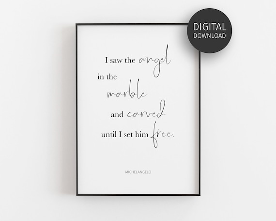 Michelangelo Quote Print Artsy Prints Sculpture Wall Art Angel Art Wall Art Art Studio Decor Minimalist Poster