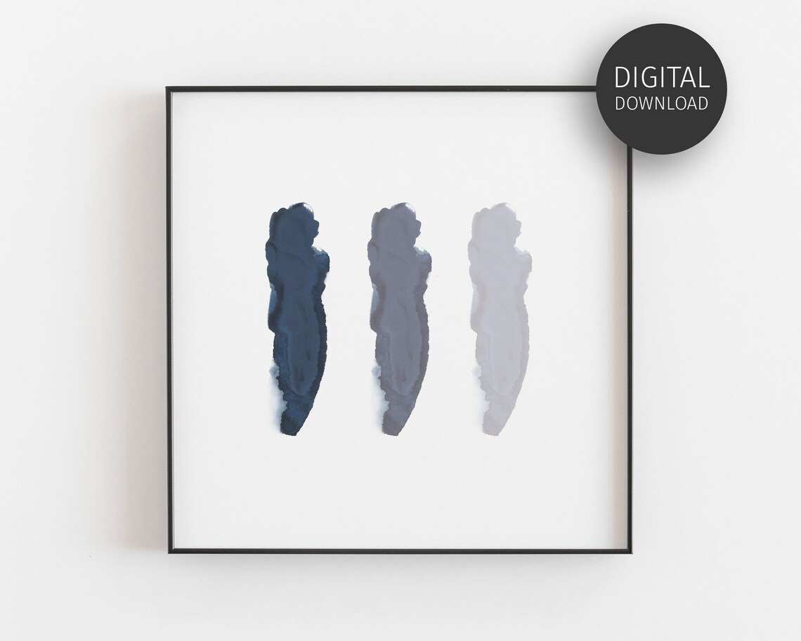 Navy Abstract Blue Minimalist Watercolour Art Print