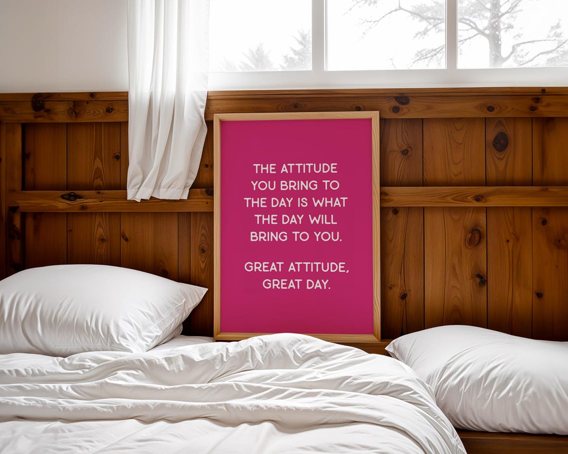 Great Attitude Great Day Hot Pink Retro Motivational Quote Print - Image 3