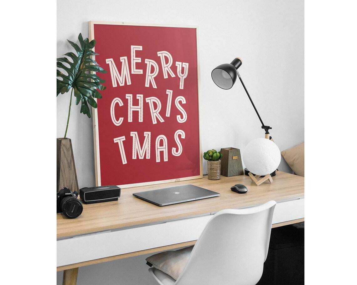 Merry Christmas Bold Retro Lettering On Red Holiday Wall Art - Image 3