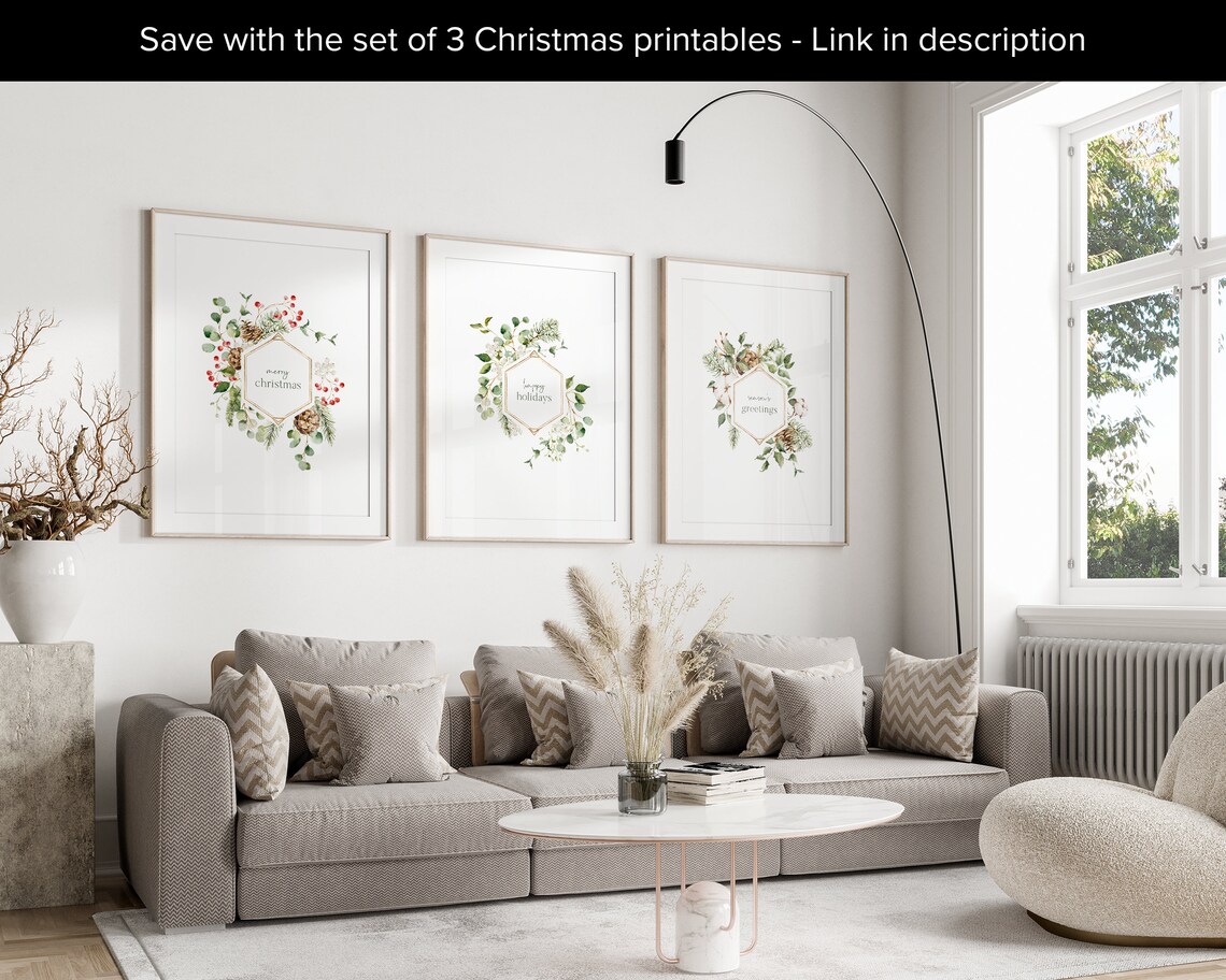 Happy Holidays Eucalyptus Wreath Watercolor Christmas Poster - Image 2