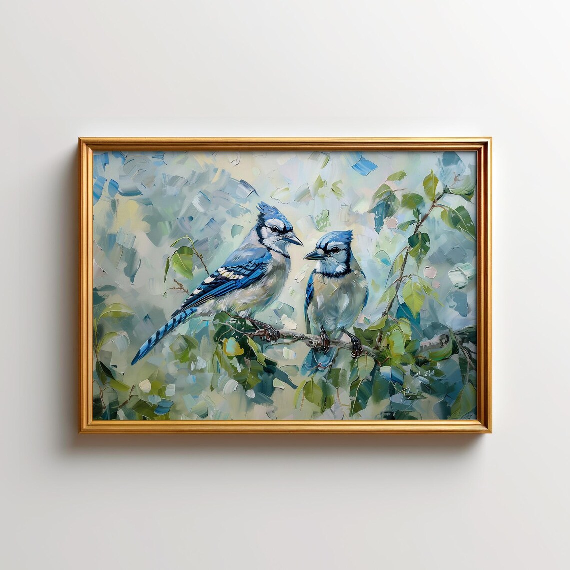 Blue Jay Painting Couple Art Print, Bird Family Decor