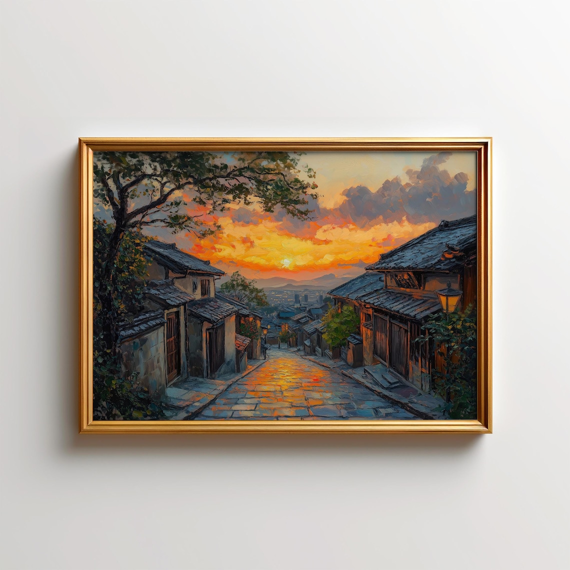 Kyoto Old Alley Sunset Traditional Houses Golden Hour Japan Art Poster