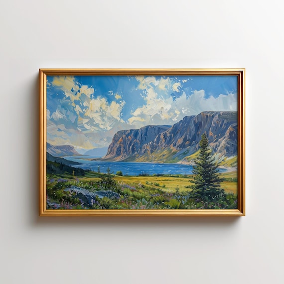 Gros Morne Fjord Newfoundland Coastal Mountains Colorful Painting Poster