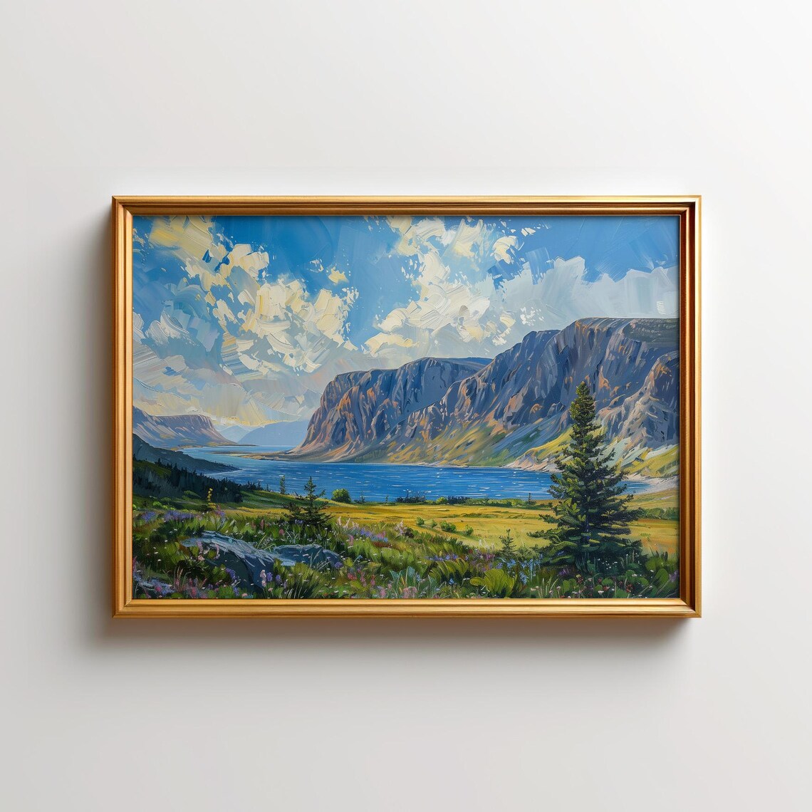Gros Morne Fjord Newfoundland Coastal Mountains Colorful Painting Poster